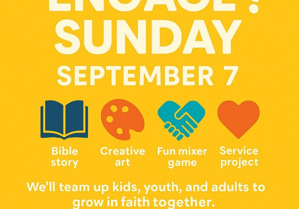 Engage Sunday event poster with activities.