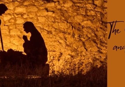 Nativity silhouette of Mary, Joseph and baby