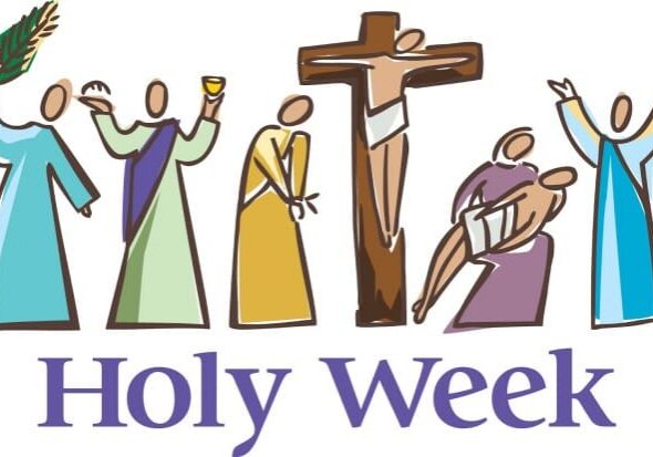 Holy Week illustration with crucifix and figures