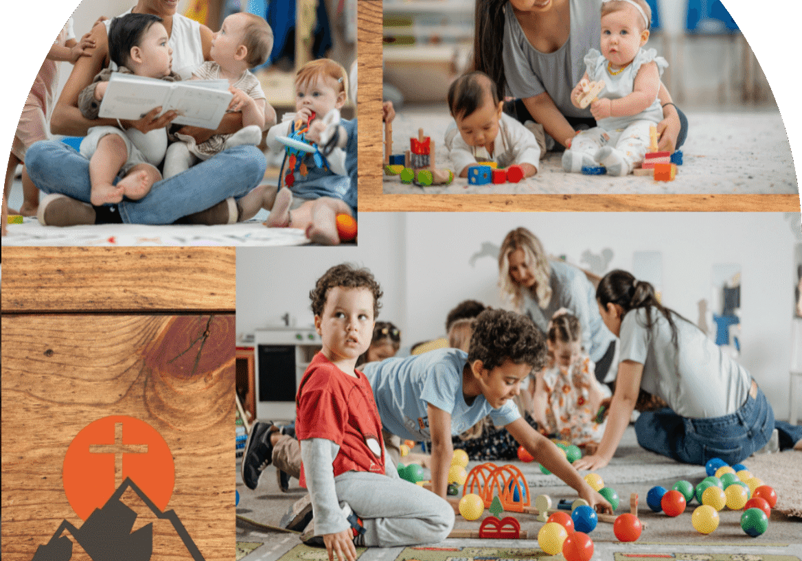 Children playing and reading in a cheerful daycare setting.