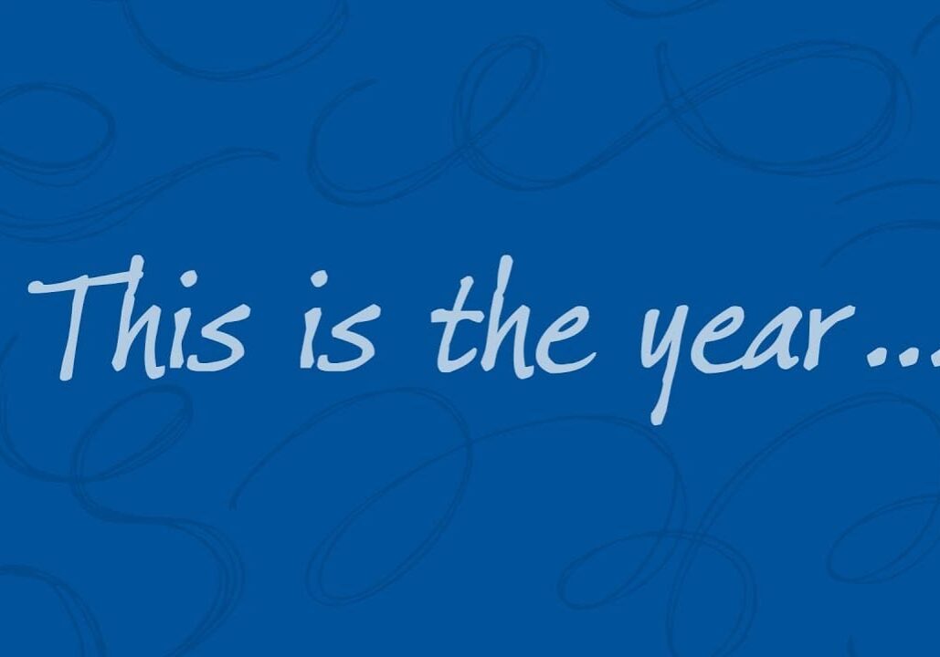Blue background reading "This is the year...