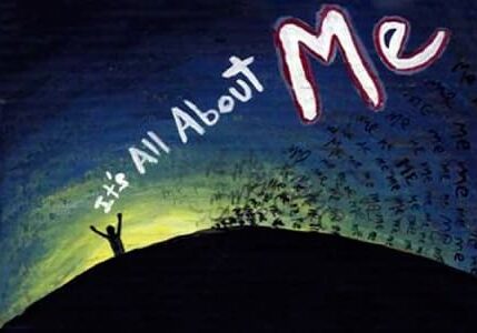 Silhouette on hill with "It's All About Me".